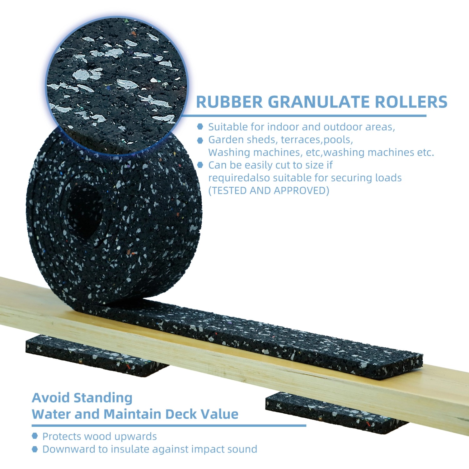 CCLIFE Terrassenpads Rolle 2m Bautenschutzmatte Gummigranulat 50x8mm Wasserdicht Rutschfest Stoßfest_2