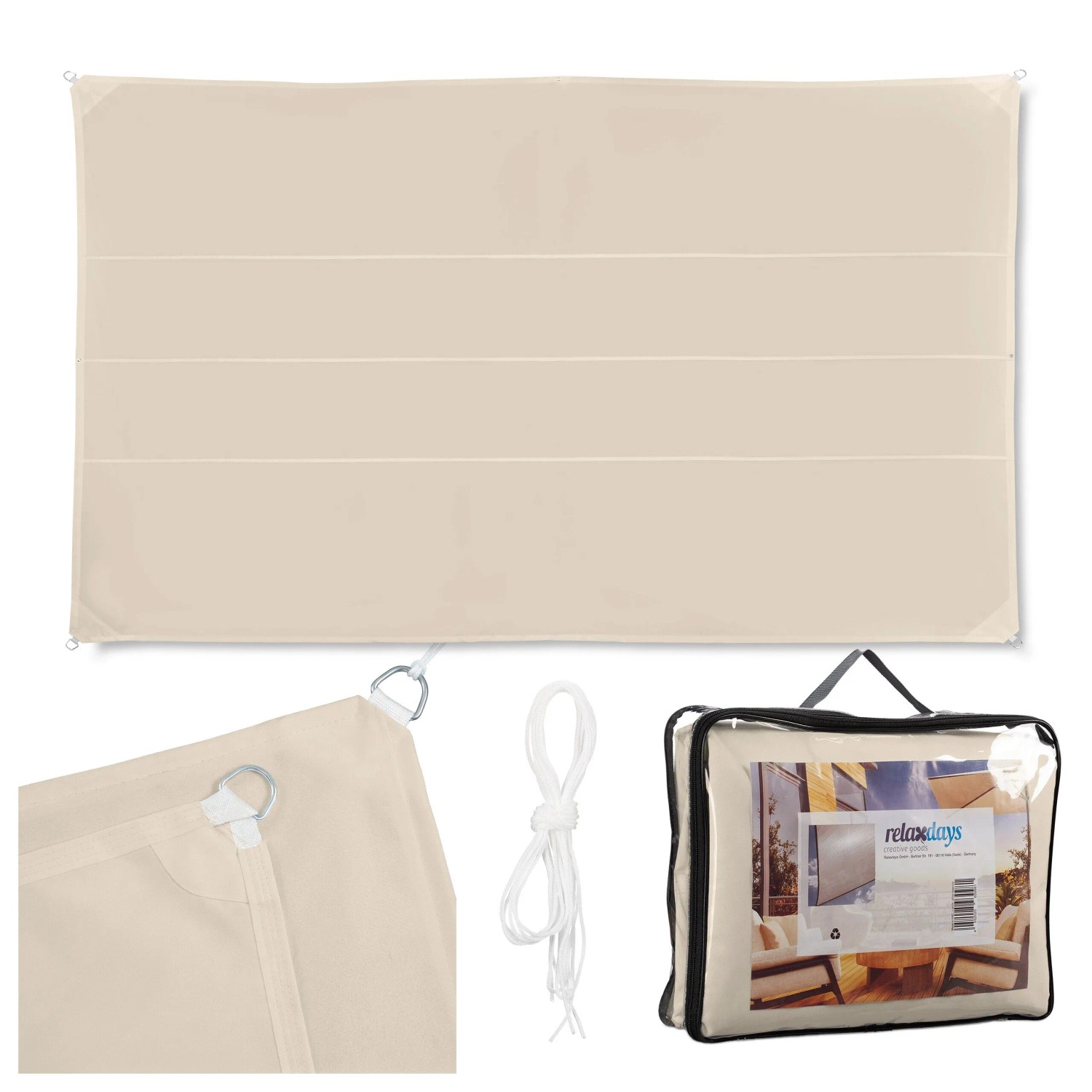 Relaxdays Sonnensegel Polyester Edelstahl Beige Waschbar 4 m x 6 m 3,7 kg