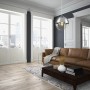 Moderne Globo Pendelleuchte Varus mit nickel-mattem Glasschirm in Wohnraum.