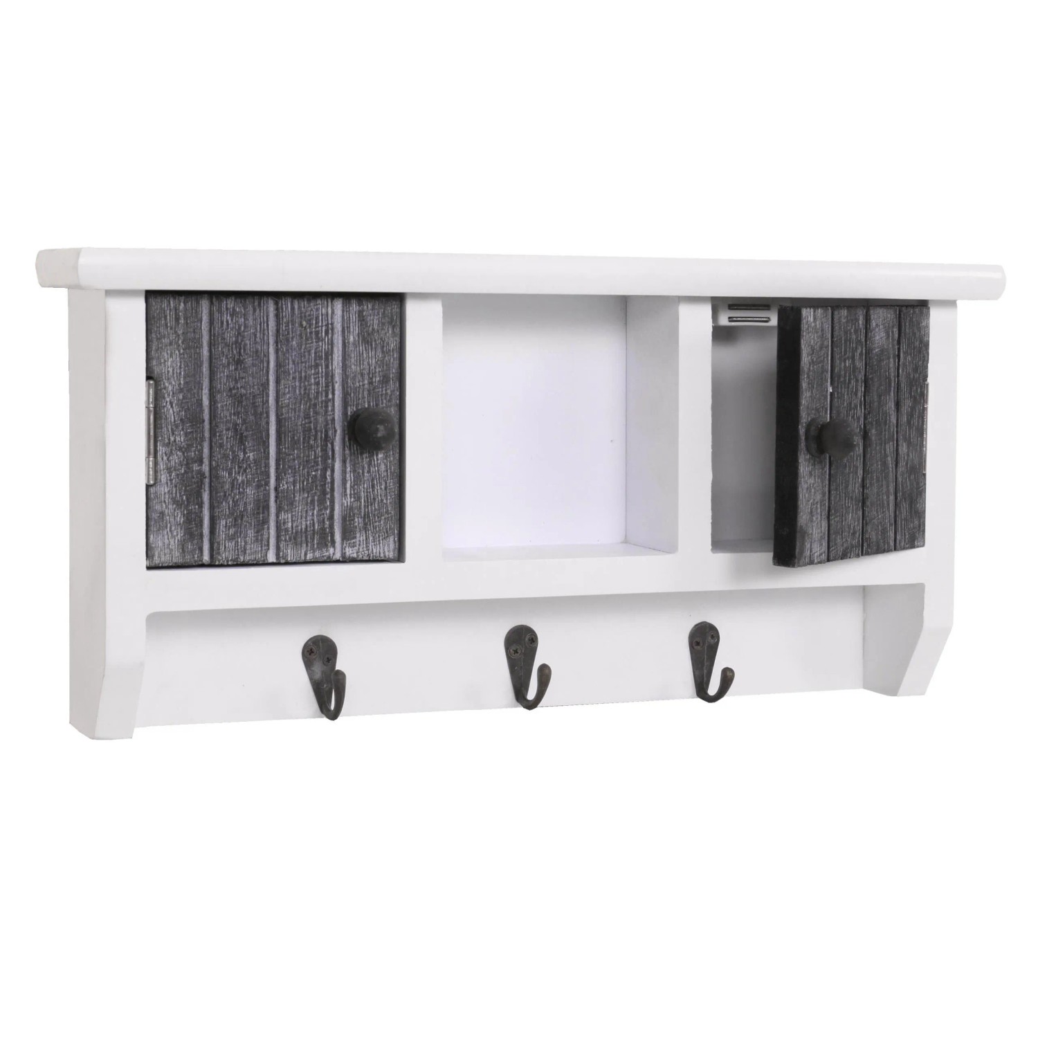 Mcw Schlüsselbrett A48 Mit Türen Massiv-Holz Shabby Grau-Weiß
