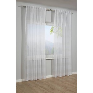 Weißer Bennetti Schal Leinenoptik (140x245 cm) als Fenstervorhang mit Gardinenband.