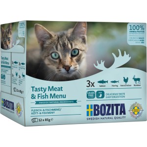 Bozita Multibox Katzen-Nassfutter Fisch & Fleisch in Sauce, 12 x 85g. Getreidefreies Katzenfutter mit natürlichen Zutaten.