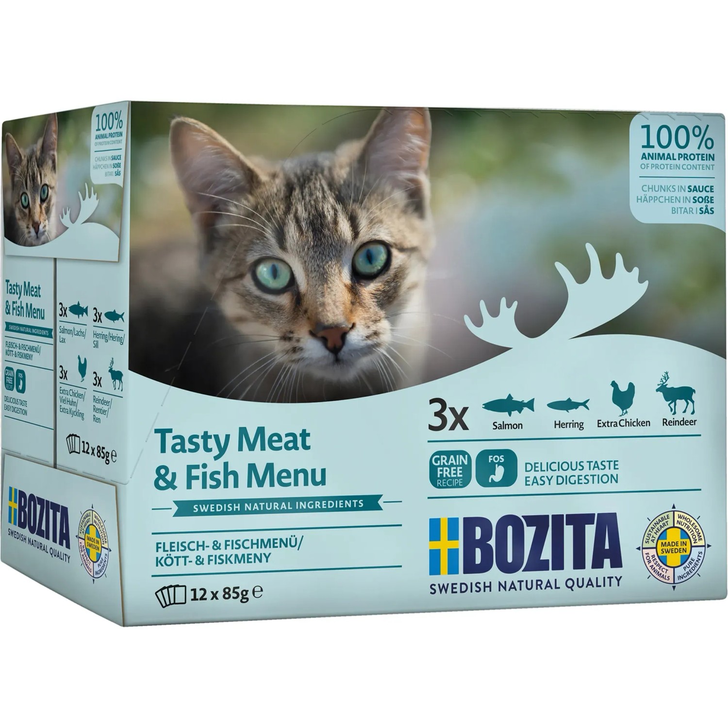Bozita Katzen-Nassfutter Pouch Multibox Fisch & Fleisch in Sauce 12 x 85 g
