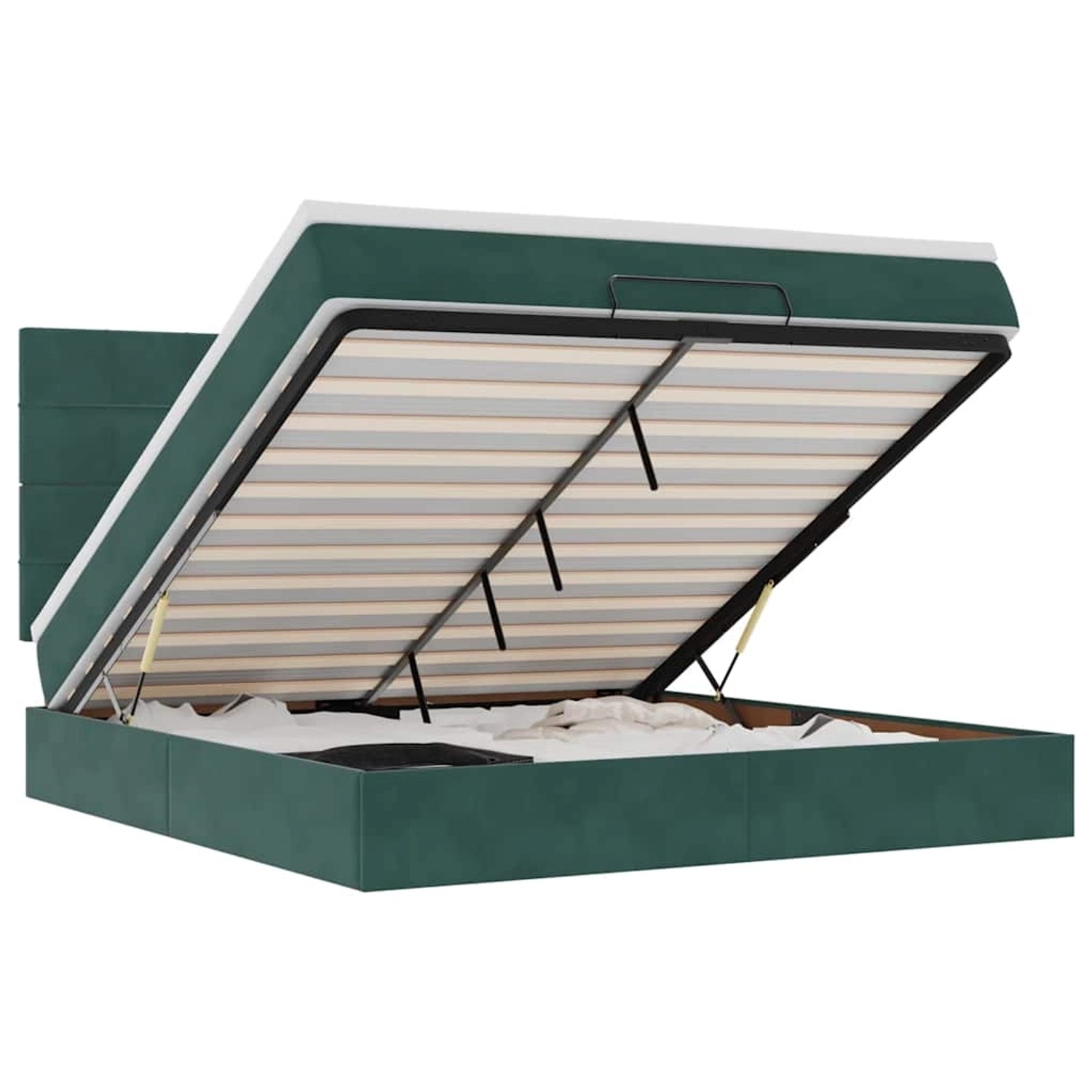 vidaXL Ottoman-Bett mit Matratzen & LEDs Dunkelgrün 160x200 cm Samt 3314333