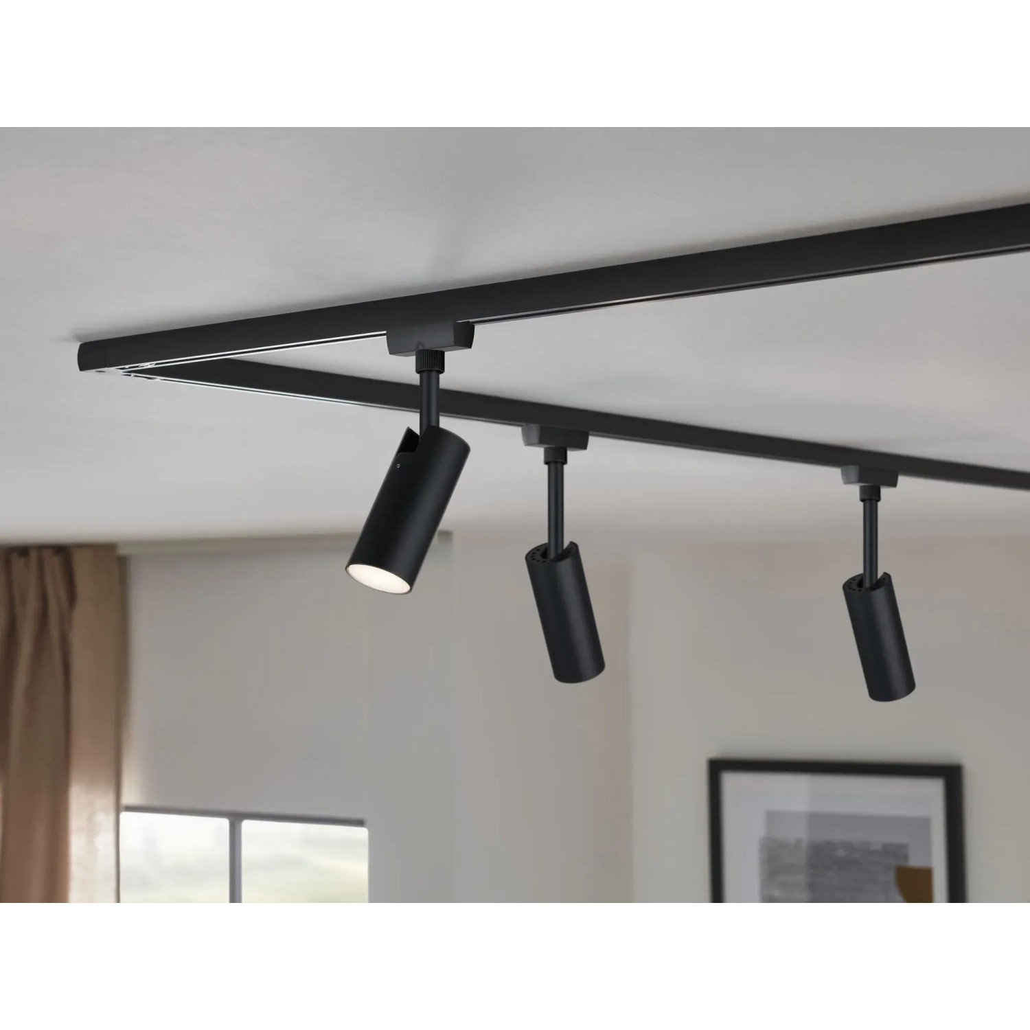 Schwarzer Paulmann Urail LED Schienenspot Tubo an Schienensystem unter der Decke.