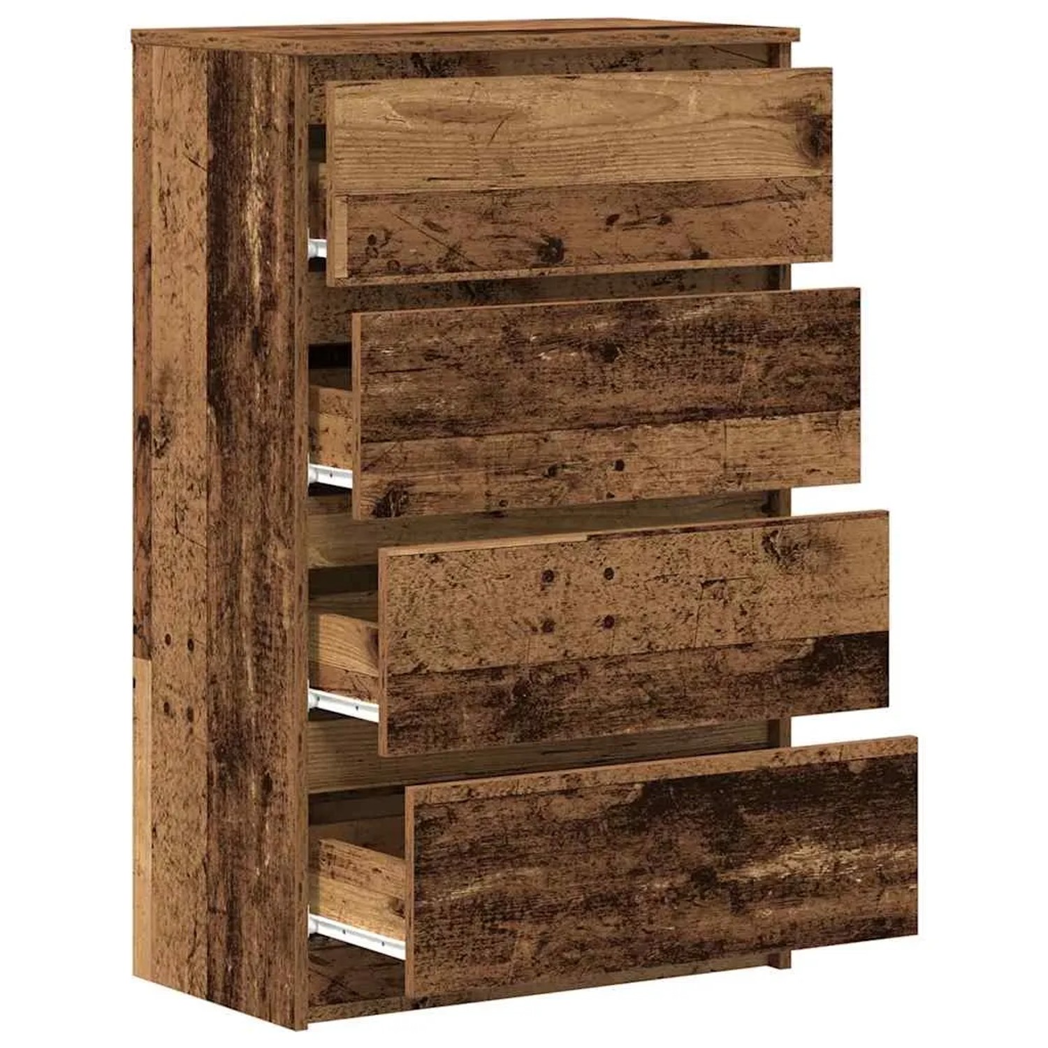 vidaXL Sideboard in Altholz-Optik, braun, mit 4 leicht geöffneten Schubladen aus Holzwerkstoff.