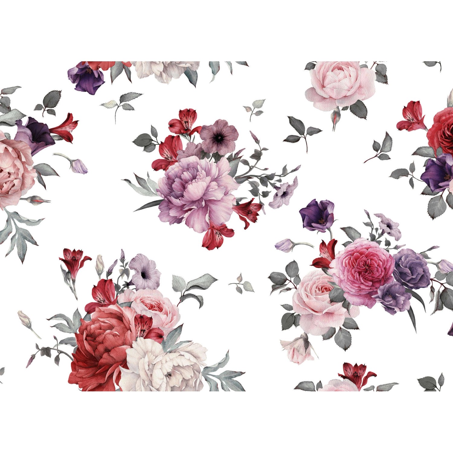 Fototapete Blumenbouquet Rot Rosa Lila Weiß 3,50 m x 2,55 m FSC®