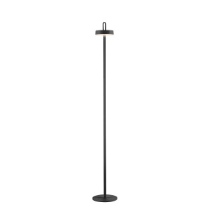 Schwarze LED Akku Stehleuchte Amag, 125cm hoch, für Innen- und Außenbereich.