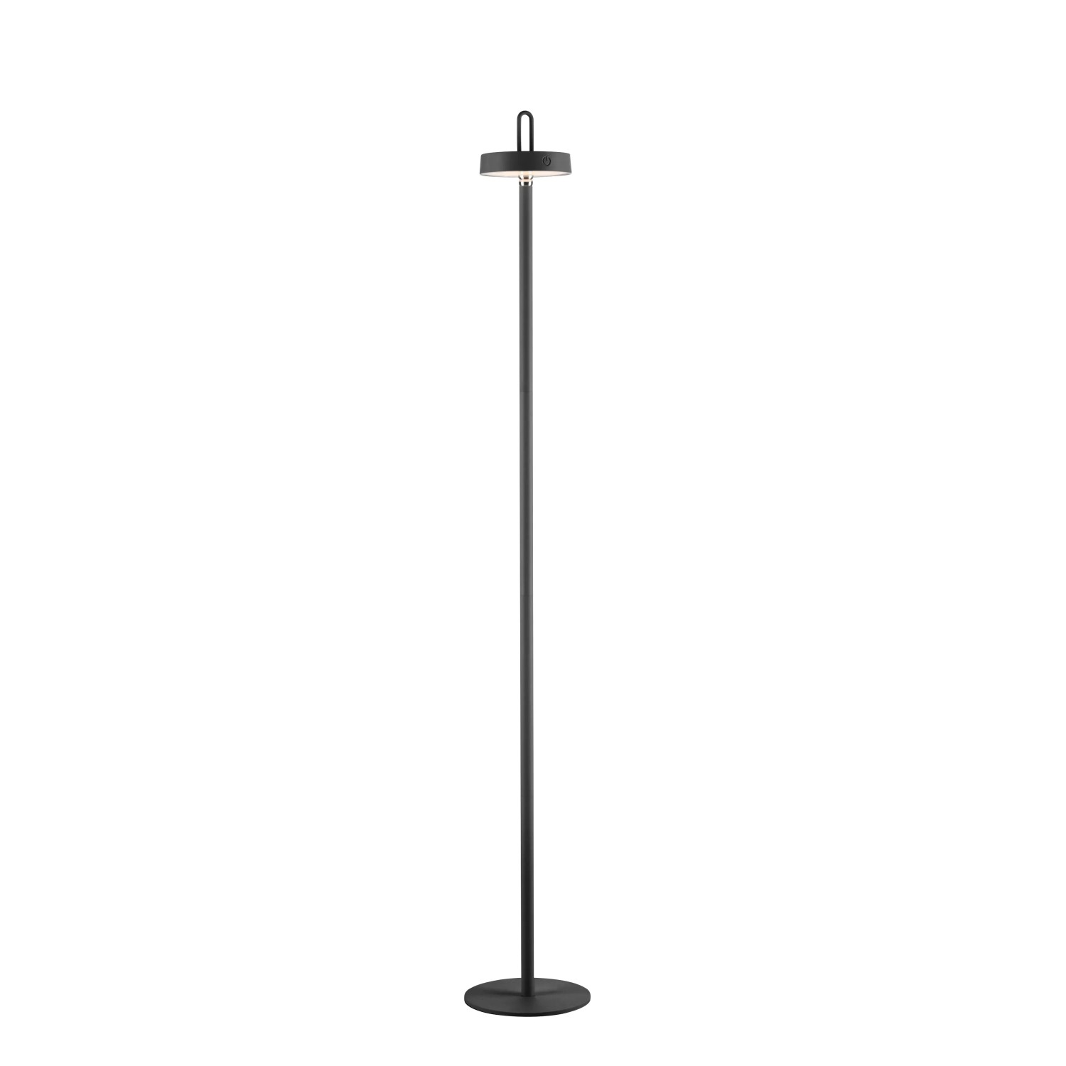 Schwarze LED Akku Stehleuchte Amag, 125cm hoch, für Innen- und Außenbereich.