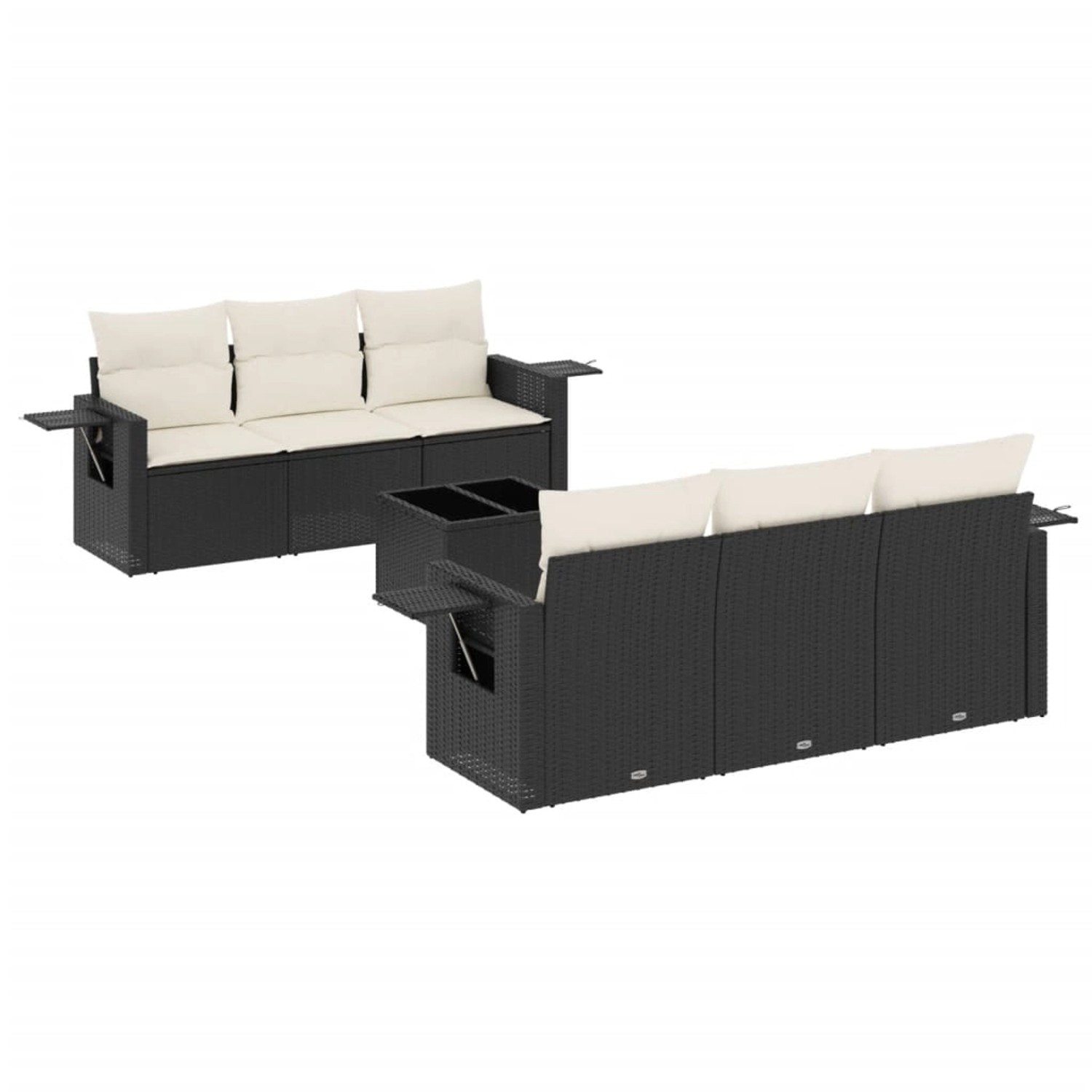 vidaXL 7-Tlg Garten-Sofagarnitur mit Kissen Schwarz Poly Rattan 3252243 günstig online kaufen
