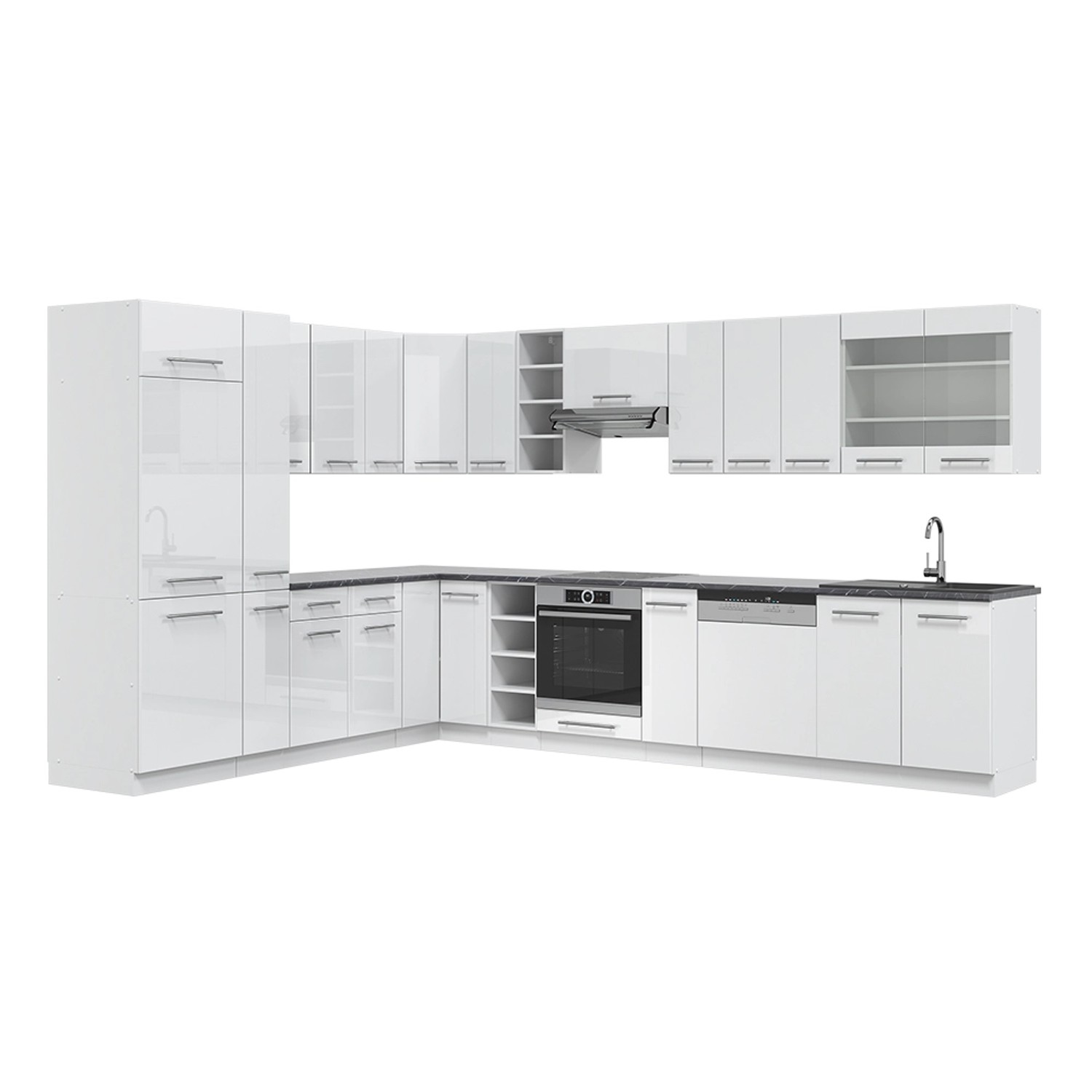 Vicco Fame-Line Eckküche Weiß Hochglanz/Weiß 347 x 257 cm ohne Arbeitsplatt günstig online kaufen