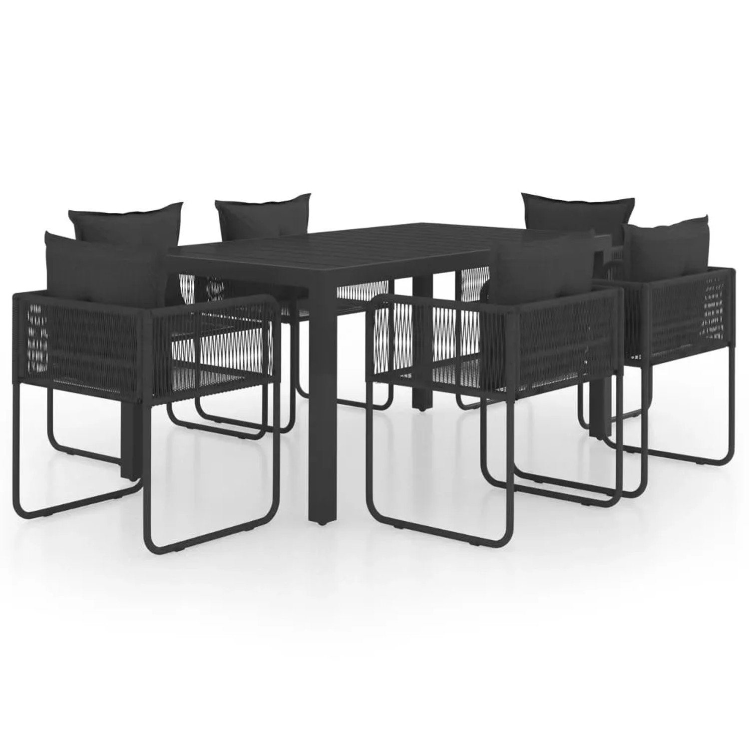 Furnicato Garten Essgruppe Schwarz 150 X 90 X 74 Cm Tisch 6 Stühle Dunkelgrau Kissen