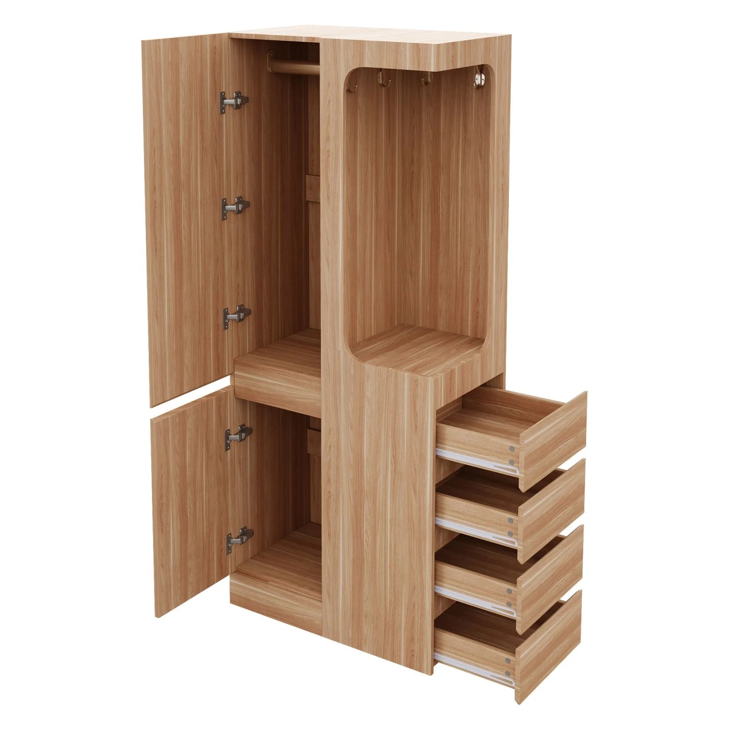 okwish Kleiderschrank mit Schubladen Staufächern Eintürig 70x170x40cm Natur