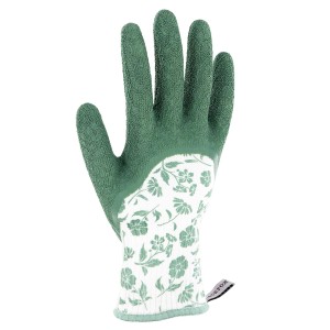 Grüne Blackfox Gartenhandschuhe Rosier Recycled, Größe 7, mit Blumenmuster.