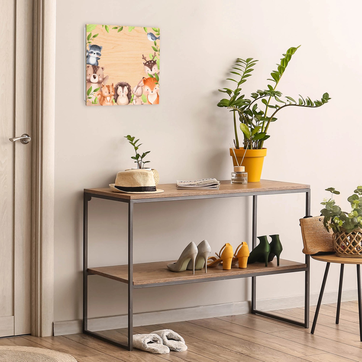 Banjado Schlüsselbox mit Waldtierfreunde-Motiv, 30x30cm, weiße Schlüsselkasten mit 50 Haken.