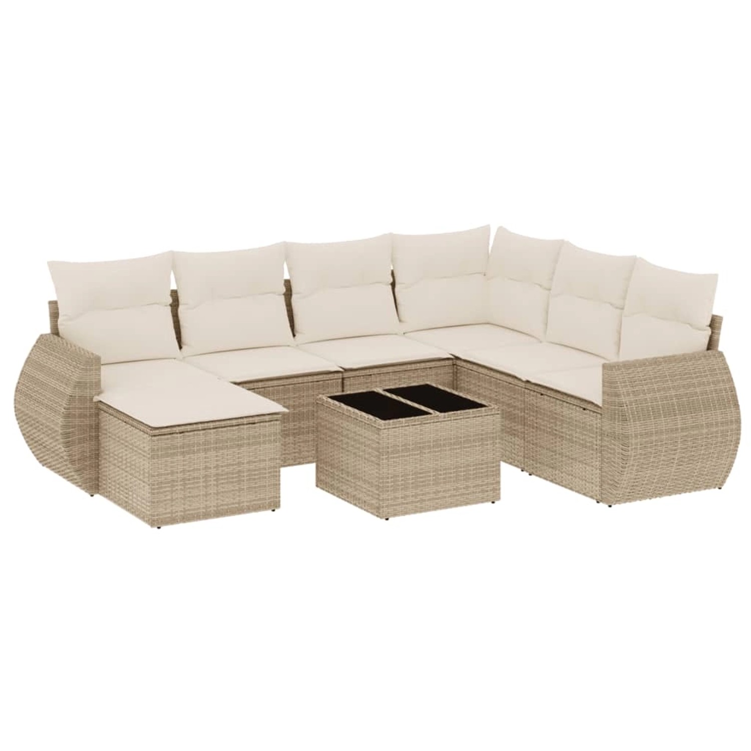 vidaXL 8-Tlg Garten-Sofagarnitur mit Kissen Beige Poly Rattan 3254045