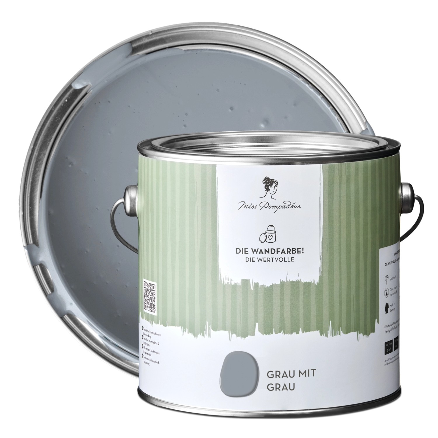 Thumbnail - MissPompadour Extramatte Wandfarbe Grau mit Grau 2,5L Hochdeckend Spritzfrei