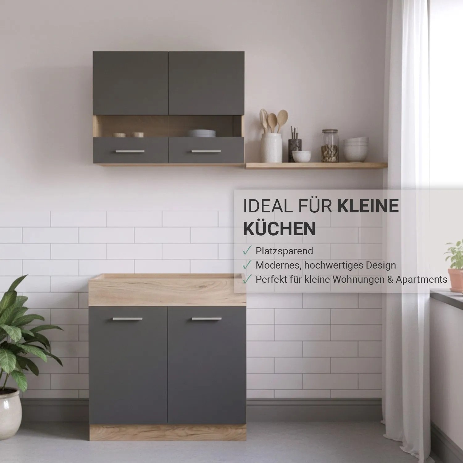 Homestyle4u Singleküche ohne Geräte 80 x 180 x 51 cm Eiche Grau kaufen bei OBI