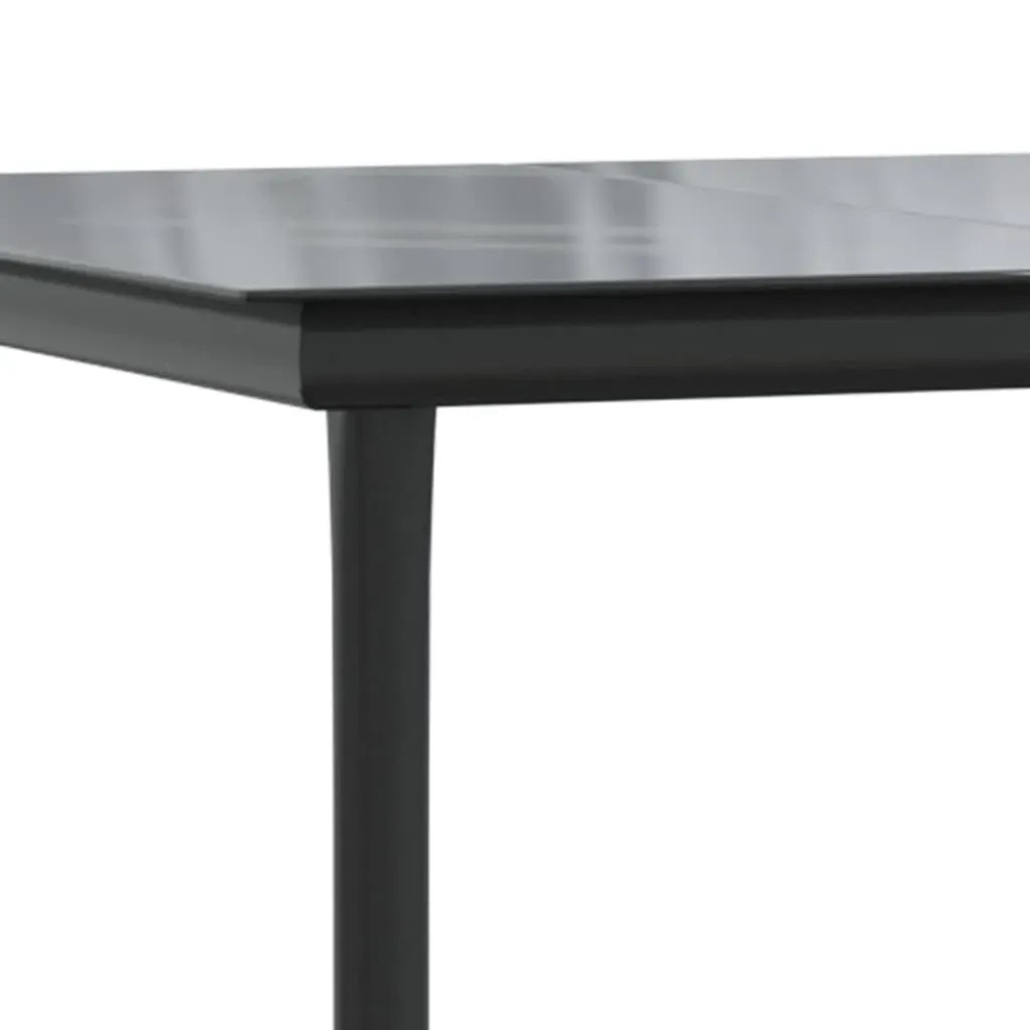 Detailansicht der vidaXL Garten-Essgruppe: Schwarzer Tisch mit Glasplatte und Stahlgestell.