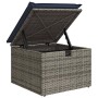 vidaXL Gartenmöbel: Grauer Poly Rattan Hocker mit blauem Kissen und Stauraum geöffnet.