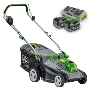 LUX Akku-Rasenmäher Set mit 2 Akkus, Ladegerät. Rasenmäher für bis zu 450 m² Rasenfläche.