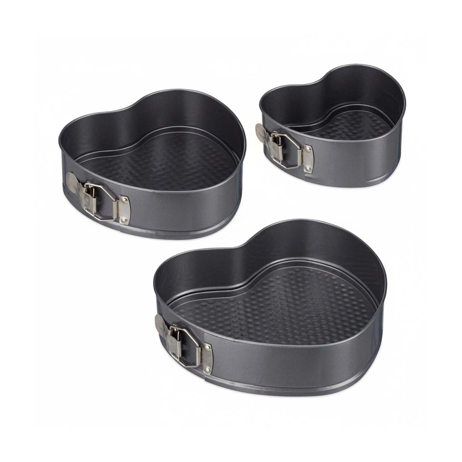 Relaxdays Herzbackform 3er Set Carbonstahl Anthrazit Antihaftbeschichtet 25 cm x 23,5 cm x 7 cm 0,8 kg