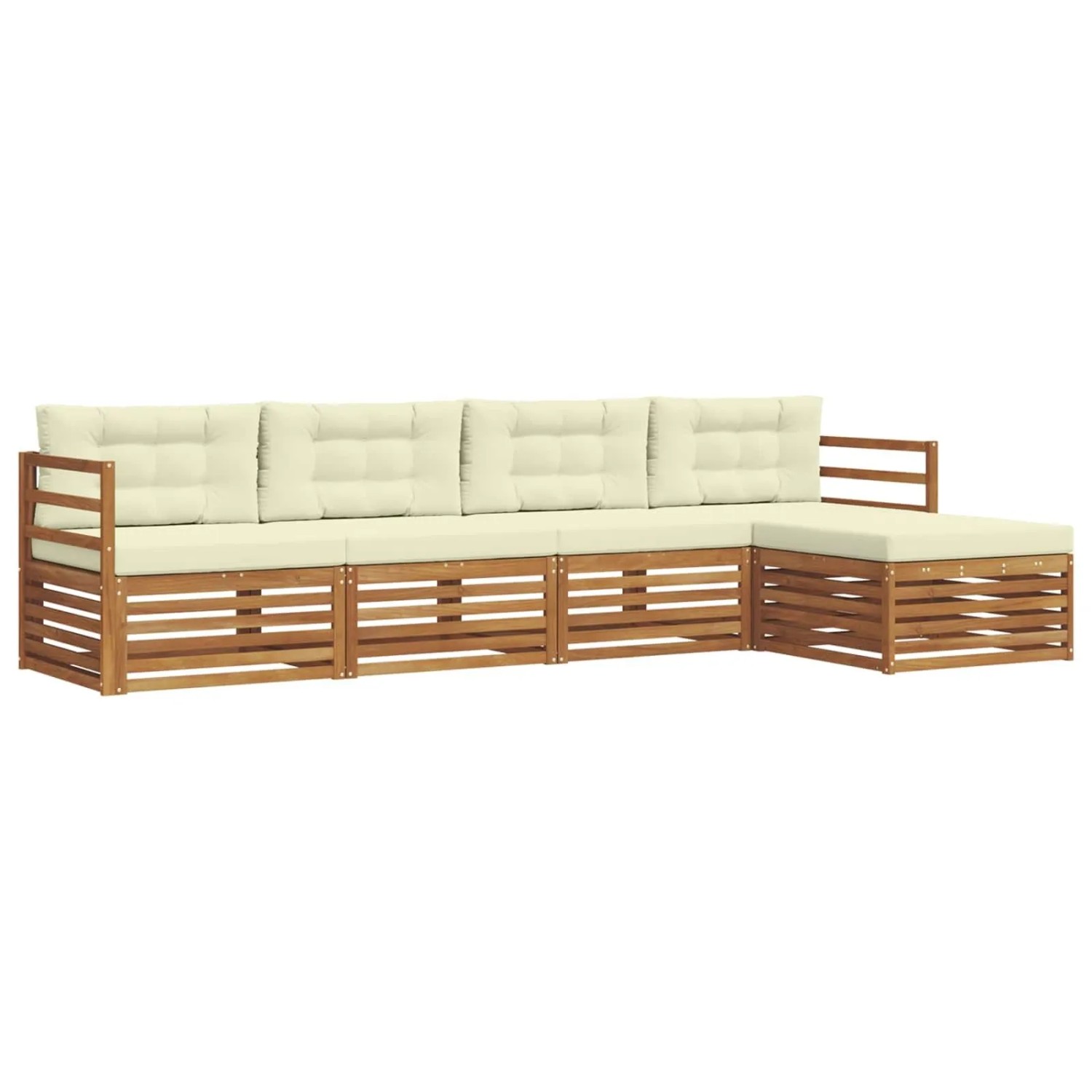 vidaXL Outdoor-Sofagarnitur mit Kissen 5-Tlg Natur und Creme 3373280