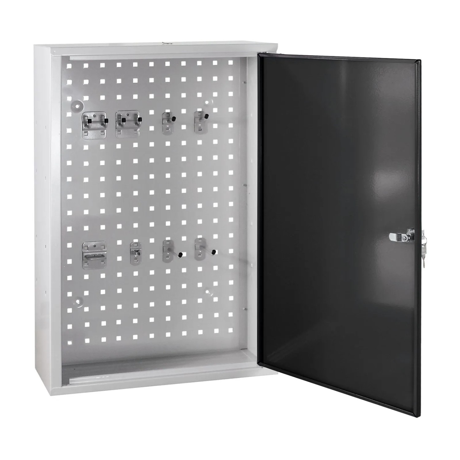 PROREGAL Werkzeugwandschrank Mit Tür & 8 Haken HxBxT 75x50x20cm Lichtgrau/Anthrazitgrau