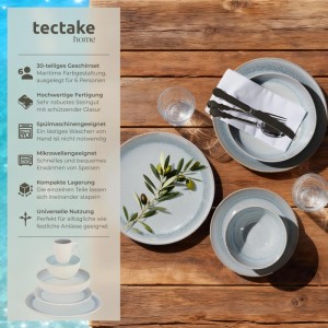 Tectake Kombiservice Mare Für 6 Personen  Handgefertigt Im Maritimen Design  26 5 x 26 5 x 2 5 cm Grau