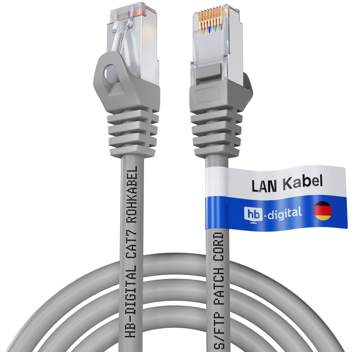 hb-digital 3m LAN Kabel CAT 7 Rohkabel RJ45 S/FTP PiMF LSZH AWG 26 Grau