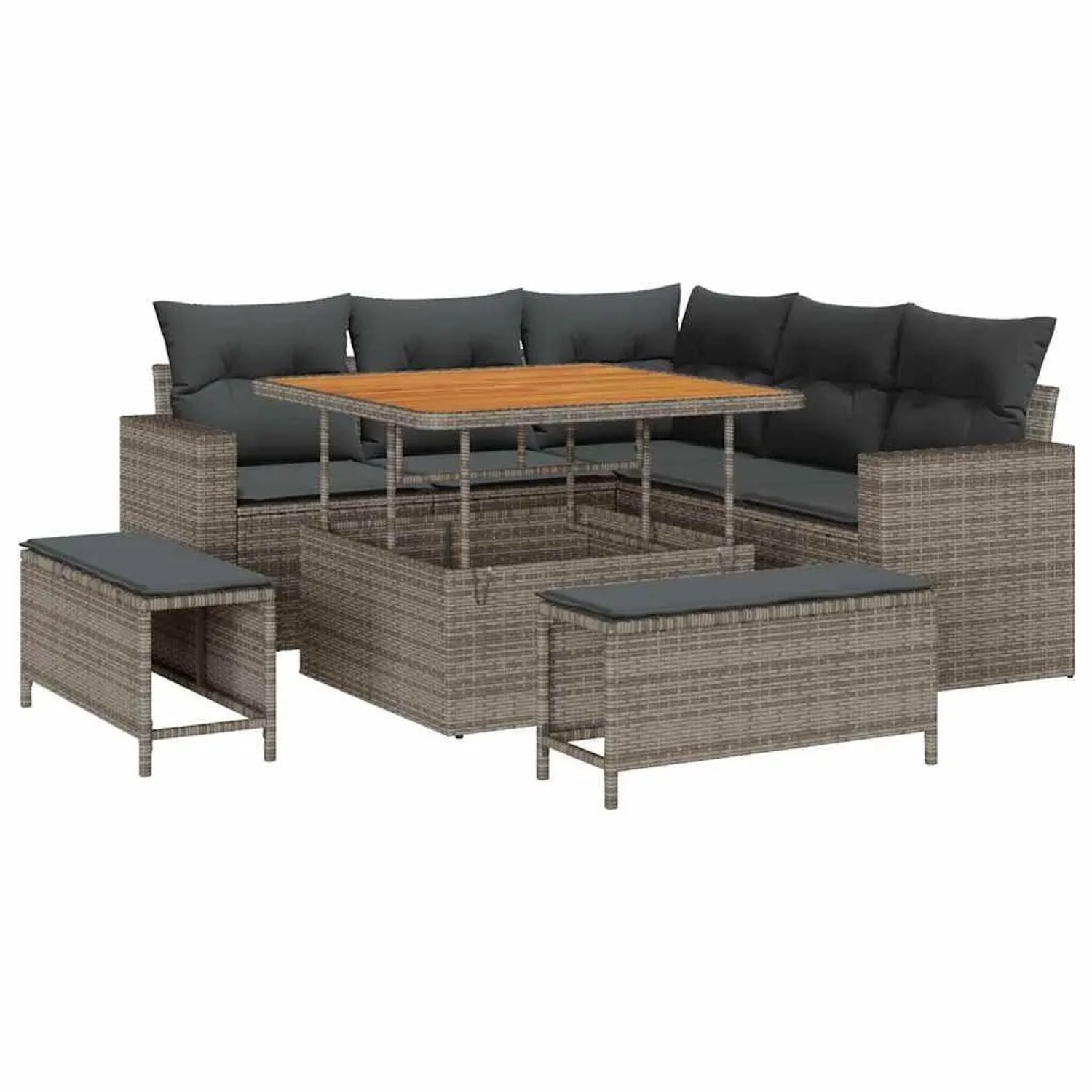 Thumbnail - vidaXL Gartensofa-Set mit Kissen 9 Stk Grau Poly-Rattan 3363558