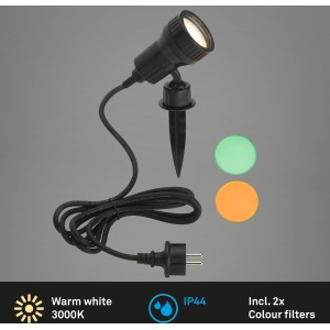 Briloner LED-Gartenstrahler Terra mit Erdspieß, inkl. Farbfilter (orange, grün) und GU10 Leuchtmittel.