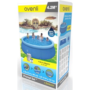 Verpackung Avenli Prompt Set Pool, Ø 420cm, mit Filterpumpe. Blauer Aufstellpool für Garten.