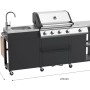 Schwarze Outdoor-Küche mit Gasgrill und Spüle, 210 cm breit.