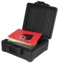 HMF feuerfeste, wasserdichte Dokumentenbox schwarz, offen mit A4-Ordnern, Pässen und Schmuck. Abschließbarer Tresor.