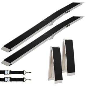 TRUTZHOLM 2x klappbare Auffahrrampen, 228 cm, Traglast 680 kg, mit Anti-Rutsch-Beschichtung und Spanngurten.