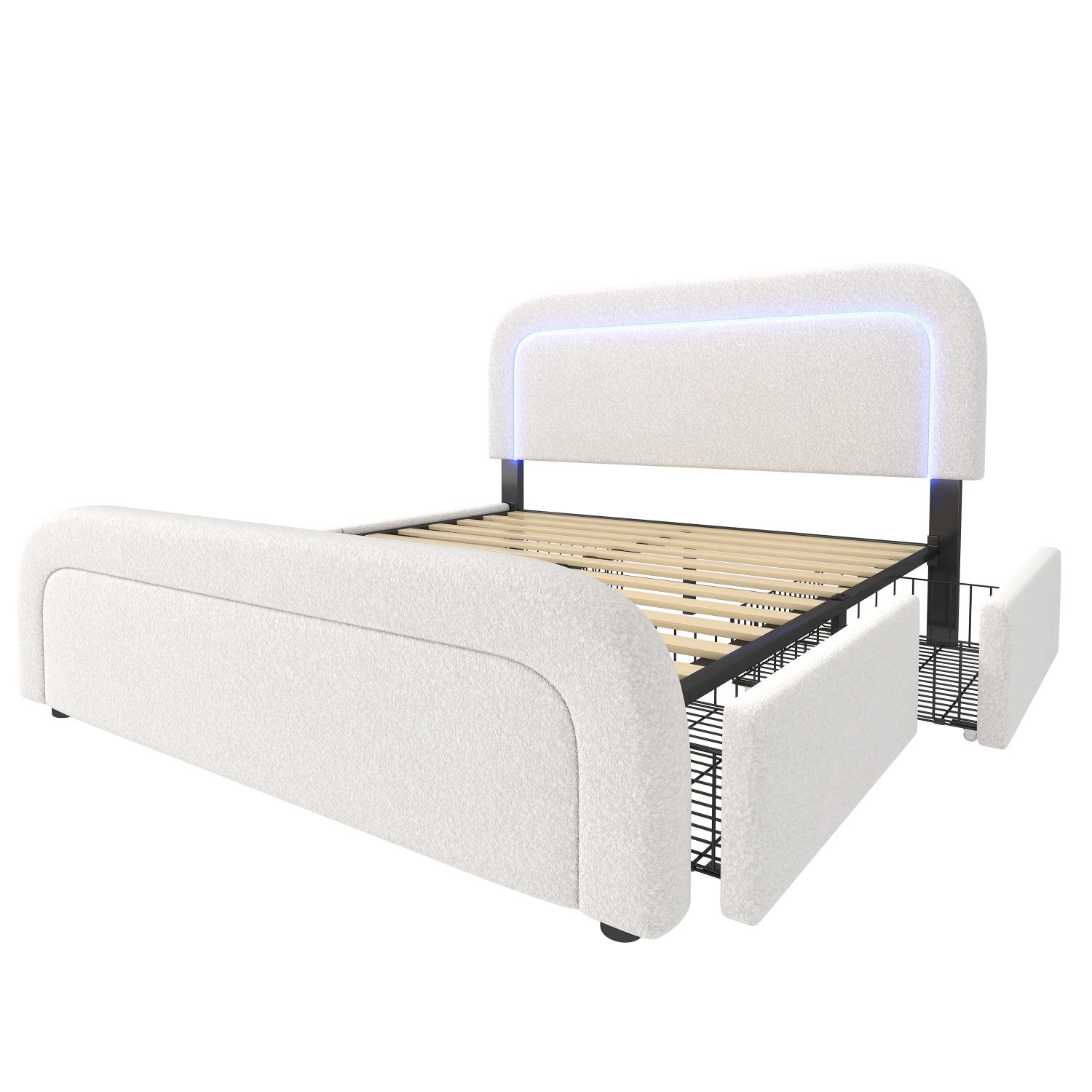 okwish Polsterbett 140×200 mit USB Type C Ladefunktion LED-Beleuchtung und 4 Schubladen Doppelbett mit Matratze