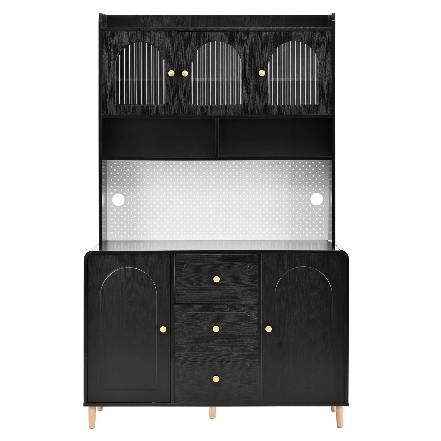 okwish Hochschrank mit Lochbrett Schubladen und Stauraum für Küche 120x40x190cm Schwarz