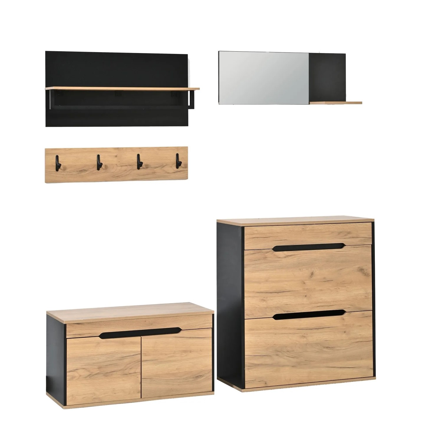 Merax Garderoben Set 156x36x176cm Schuhschrank Schwarz Holz
