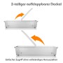 Transparente Unterbett Aufbewahrungsbox mit Rollen. Der 2-teilige Deckel ermöglicht einfachen Zugriff auf Kleidung & Spielzeug.