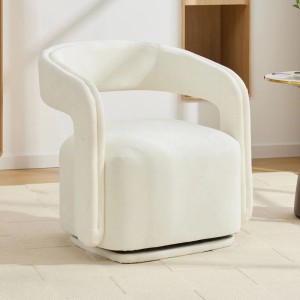 Weißer Chenille Loungesessel mit 360 Grad Drehfunktion. Bequemer Drehsessel für Wohnzimmer oder Leseecke.