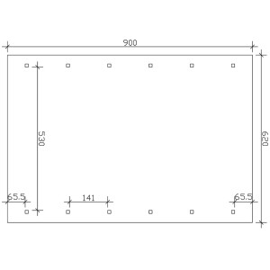 Technische Zeichnung des Satteldach-Carports Wallgau Nussbaum, Maße 620x900 cm, inklusive Dachlattung.