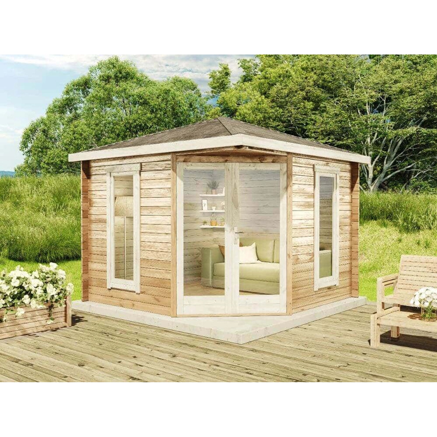 Alpholz Gartenhaus Liwa Compact Spitzdach 302 cm x 302 cm Braun günstig online kaufen