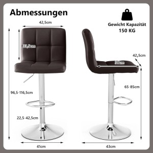 Costway Barhocker 2er Set Aus Kunstleder 150 kg Belastbar Braun