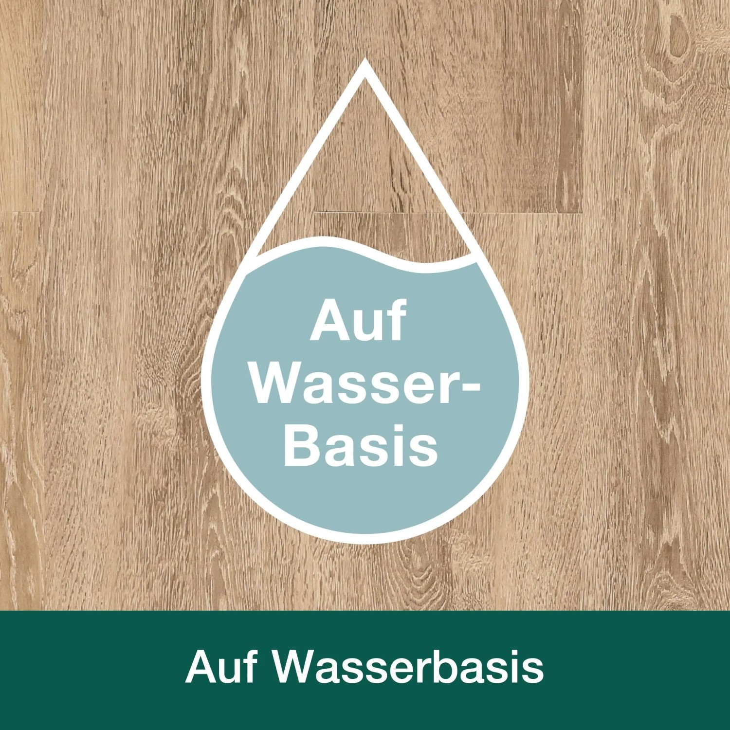 Bona Parkett Fugenkitt: Symbol "Auf Wasserbasis" vor Holzhintergrund.