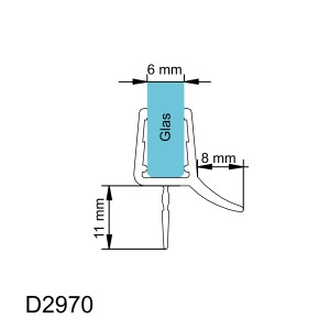 Detailzeichnung Schulte Wasserabweisprofil gebogen für 6 mm Glas Rundduschen.