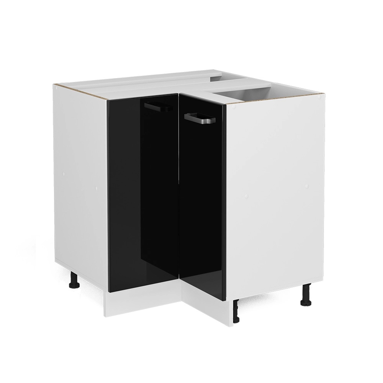 Vicco Eckunterschrank R-Line Schwarz Hochglanz/Weiß 76 cm ohne Arbeitsplatte