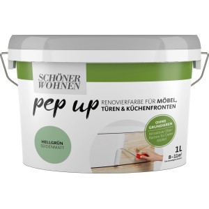 Schöner Wohnen pep up Renovierfarbe Hellgrün für Möbel, Türen und Küchenfronten, 1 Liter.