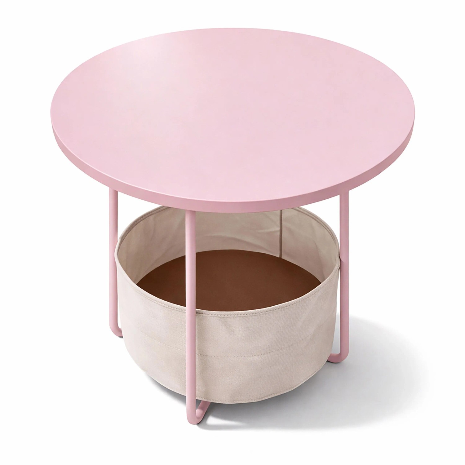Relaxdays Beistelltisch Metall MDF Altrosa Cremeweiß Mit Korb 50 cm x 45 cm