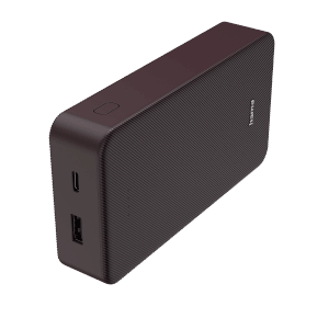 Hama Power Pack Colour 20 in Pflaume mit USB-C/USB-A Anschlüssen, 20.000 mAh Kapazität.